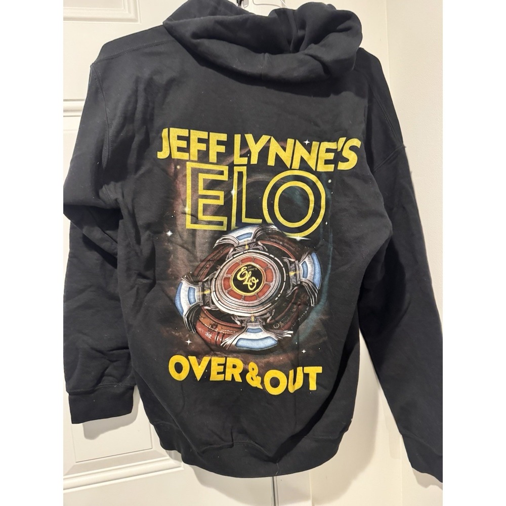 Jeff Lynne's ELO Over & Out Black Hoodie Adult M Band Full Zip Logo